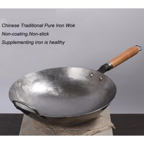Traditional Chinese Iron Wok Handmade Large Carbon Steel Wok Non-stick Wok Gas Cooker Pan Kitchen Cooker