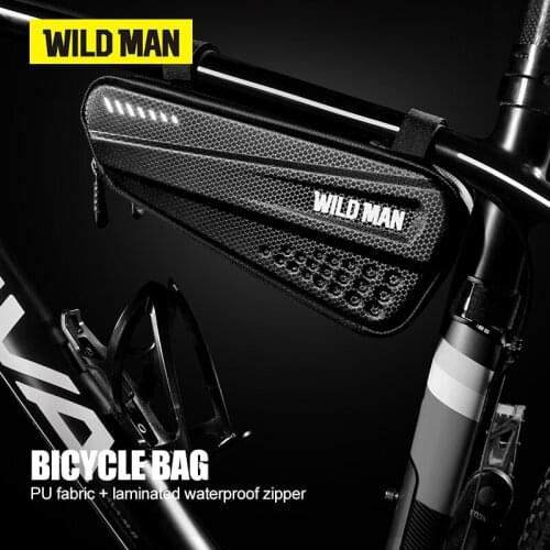 WILD MAN Bicycle Bag Waterproof Outdoor Triangle Bicycle Front Tube Frame Bag EVA Shell Carbon PU Mountain Bike Bag