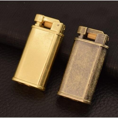 Vintage Brass Flint Kerosene Lighters Flame Retro Grinding Wheel Petrol Old Trenches Metal Cigarette Lighter Smoker Gadgets