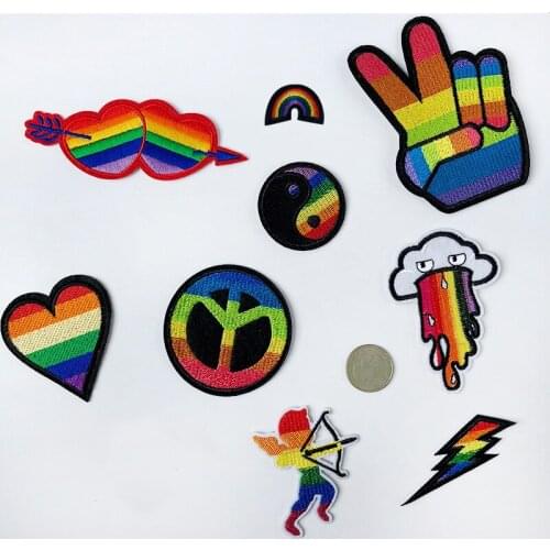 Gay Pride Embroidered Badges Iron On Rainbow Flag LGBT Patches For Clothes Backpack Applique Rainbow Heart Taichi Cupid Stickers