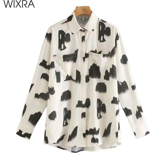 Wixra Loose Blouses Shirts High Street Female Ink Painting Shirts New Fashion Spring Autumn Tops For Women