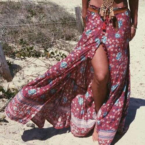 GypsyLady maxi Skirt folk town floral elastic waist tassle tied skirts womens rayon 2020 New summer skirts chic boho skirt