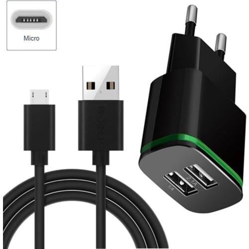 2 port USB charger adapter LED lamp plug multi port HUB charger + Micro usb Charging Cable for Xiaomi Redmi 3s 4x pro NOTE 4 4X