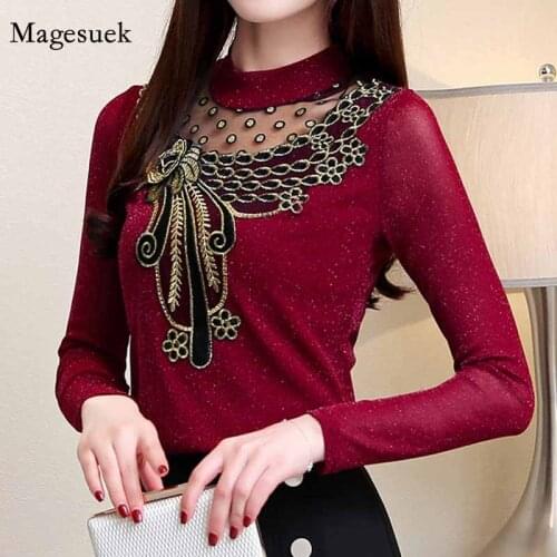 Elegant Stand Collar Autumn New Black Long Sleeve Tops 4XL Plus Size Blouses Woman 2020 Casual Blouses Women Tops Blouses 5569