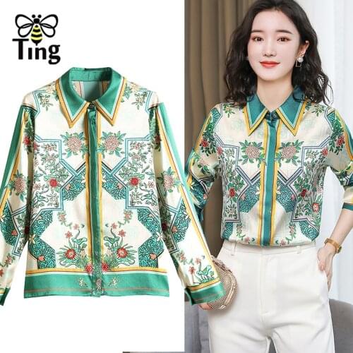 Tingfly Women Casual Floral Spring Autumn Single Breasted Blouses Female Office Shirts High Street Fashion Blusas Top Trendy Za