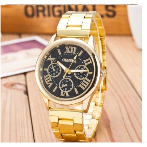 Reloj mujer Newest high quality 3 Eyes Geneva Quartz women watches Zegarek Luxury Gold Stainless Steel Watch Clock часы женские