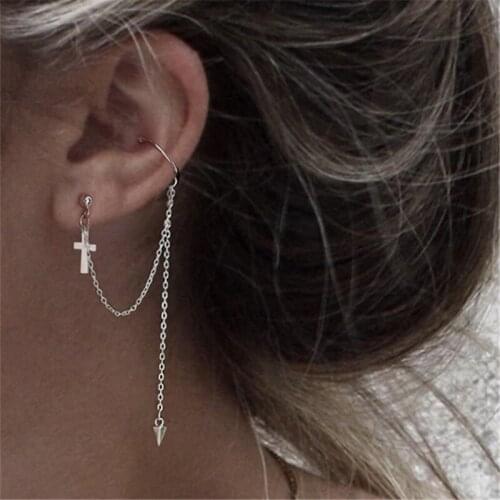 1 pcs Punk 925 Sterling Silver Tassel Cross Stud Earrings For Women Elegant Party Jewelry Accessories Brincos EH1349