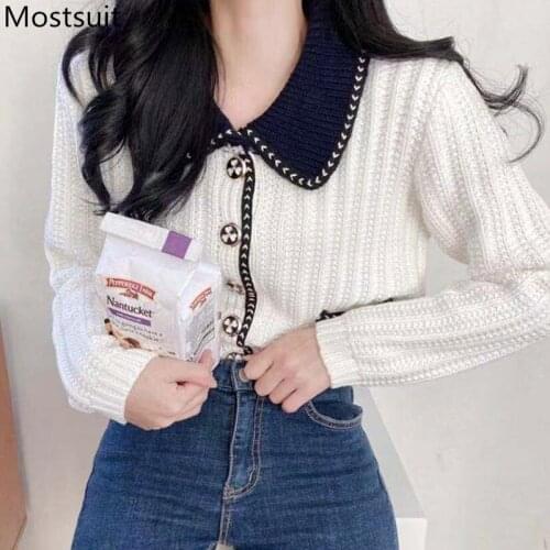 2020 Autumn Korean Vintage Knitted Women Cardigans Sweaters Long Sleeve Turn-down Collar Single-breasted Tops Cardigans Femme
