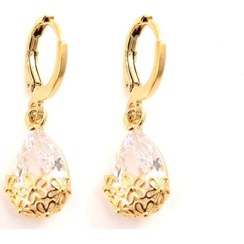 Gold Color Jewelry Fashion crystal cz stone Earrings Christmas Gift For Girls Kids Lady wedding bridal party PNG jewelry