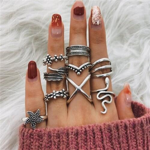 2021 Hot Punk Gothic Bohemia Snake Hollow Geometric Rings Sets Rhinestone Knuckle Rings for Women Men Fashion Jewelry кольцо