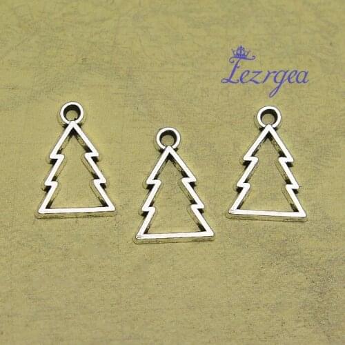 50pcs/lot--18x12mm,tree chams, Antique silver plated Hollow Christmas Tree charms,DIY supplies, Jewelry accessories