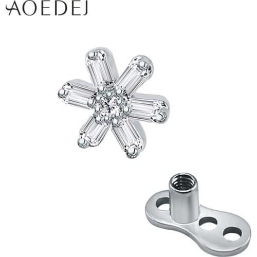 AOEDEJ Daisy Crystal Dermal Anchor Flower Top Stainless Steel Rhinestone Zircon Skin Diver Dermal Piercing Micro Hide In Jewelry