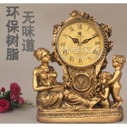 Clock European living room bedroom resin seat clock silent clock tabletop ornament creative Desk Clock