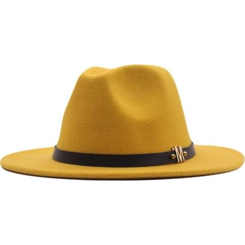 Men Women Wool Panama Felt Hat Wide Brim Jazz Fedora Hats Black M Letter Leather Band Decorated Green Hat Trilby cap