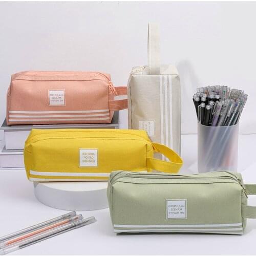 Ellen Brook 1 PCS Kawaii Cute Striped Pen Pencil Bag Canvas School Stationary Receive Tools Makeup Pouch Cosmetics Case