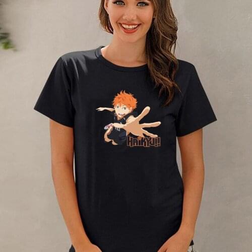 Japanese Anime Haikyuu Bokuto and Kuroo Funny Print Short Sleeve T Shirt Fashion Lady Tee O-Neck Tops Casual Manga Streetwear