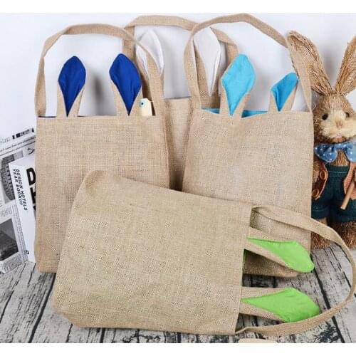 Cotton Linen Easter Egg Bag Rabbit Bunny Ear Shopping Tote kids children Jute Cloth gift Bag handbag Festive Supplies SN014