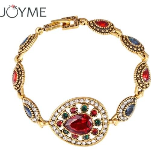 Joyme Summer Vintage Gold-Color Water Drop Wedding Bracelet Turkey Jewelry Charms Cuff Bracelets For Women Pulseiras