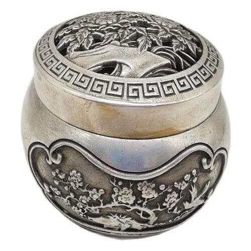 Chinese Old Bronze Statue Copper Flower Bloom Rich Incense Burner