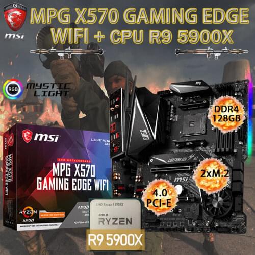 AM4 MSI MPG X570 GAMING EDGE WIFI Motherboard + CPU AMD Ryzen 9 5900X Set DDR4 128GB M.2 PCI-E 4.0 Placa-mãe Combo Desktop X570
