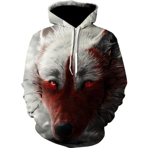 3D mens sweatshirt hoodie animal wolf red-eye printed hoodie casual fashion pullover winter street clothing halter top