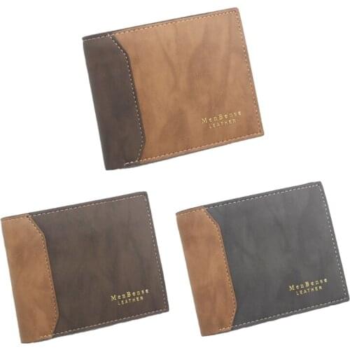 H9ED Mens Faux Leather Small Wallet Contrast Color Card Holder Zippered Coin Purse