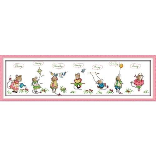 Joy Sunday Counted Cross Stitch Stamped Cartoon Patterns 11ct Printed Needlework Embroidery for Children 14ct Cross Stitch Kit