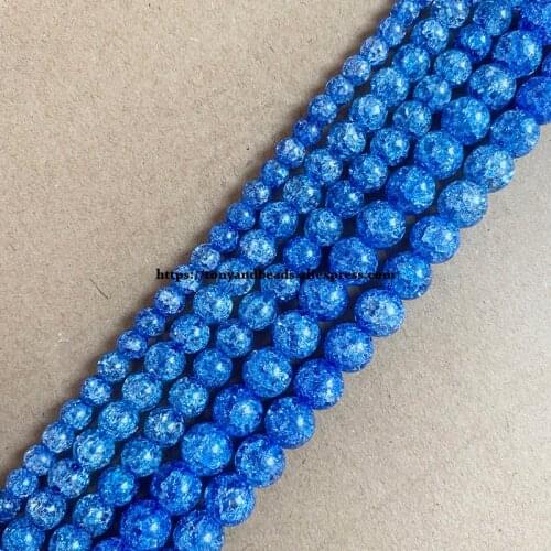 Natural Stone Normal Blue Color Dyed Snow Cracked Crystal Round Loose Beads 15" 4 6 8 10 12MM Pick Size For Jewelry Making DIY