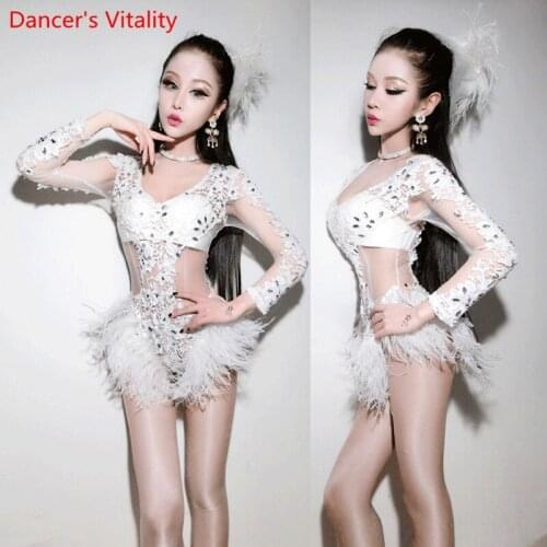 Nightclub Bar DJ Female Singer DS Stage Wear White Lace Perspective Sexy High Split Photography Costume Pole Jazz Dancewear Suit