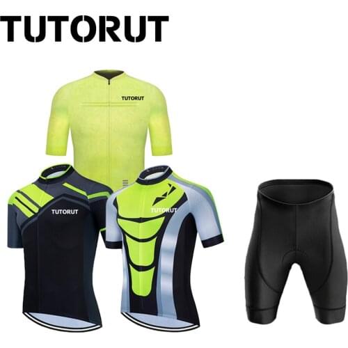 TUTORUT Professional Mens New Cycling Jersey Short Sleeve Suit Summer Breathable Men Cycling Mountain Bike Clothing