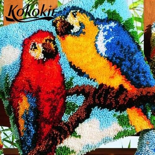 Handmade cross stitch cushions parrot Crocheting Rug Kits Yarn diy rug carpet Latch hook rug kits embroider needlework kits