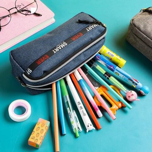 Portable Canvas Pencil Case Student Canvas Large Capacity Pencil Cases Cartoon zipper pencil case School Supplies Stationery Box