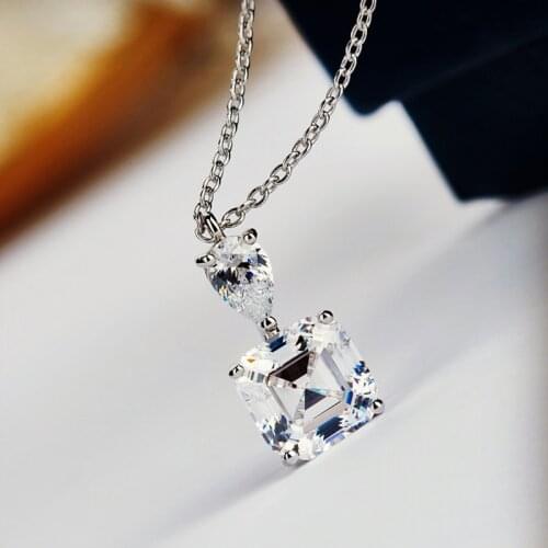 Huitan Simple Stylish Style Pendant Necklace with Square/Water Drop CZ Stone Gorgeous Wedding Engagement Trend Jewelry for Women