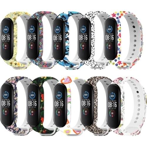 Replacement Strap For Xiaomi Mi Band 5 Mi Band 4 Mi Band 3, Clolrful Printed Wrist Straps Silicone Sport WatchBand Flowers