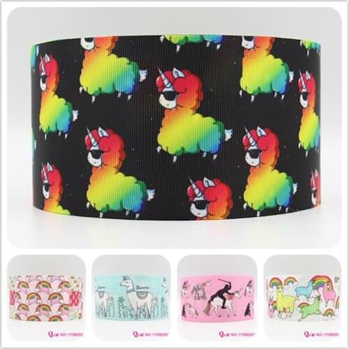 Q&N ribbon 16mm 22mm 25mm 38mm 50mm 75mm unicorn printed grosgrain ribbon webbing 50yards/roll for hair tie free shipping