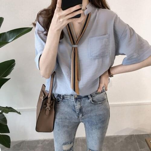 Shirts Women Elegant Summer Trendy Korean Style All-match High Quality Soft Thin Solid Ulzzang Work Wear Womens Blouses Casual