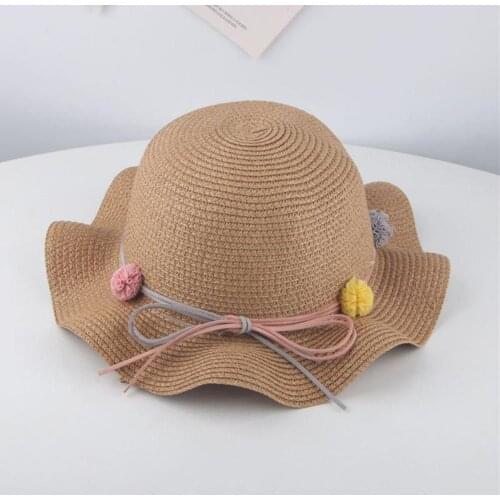 Summer Childrens Straw Hats Kids Baby Girl Anti-UV Straw Hat Children Summer Visor Beach Wavy Sunhat Cap Bag sun hats for kids