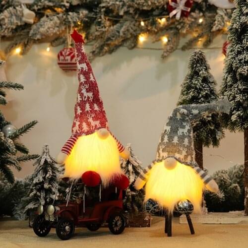 Glowing Light Christmas Faceless Doll Sitting Plush Doll Xmas Gnome Doll Decorations Tabletop Santa Figurines Ornaments