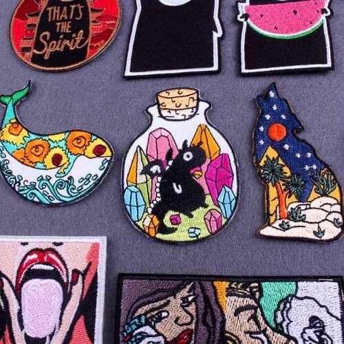 High Quality Punk Biker Patch Embroidered Patches For Clothing Dragon Whale Wolf Patches On Clothes Stripe Ironing Stickers