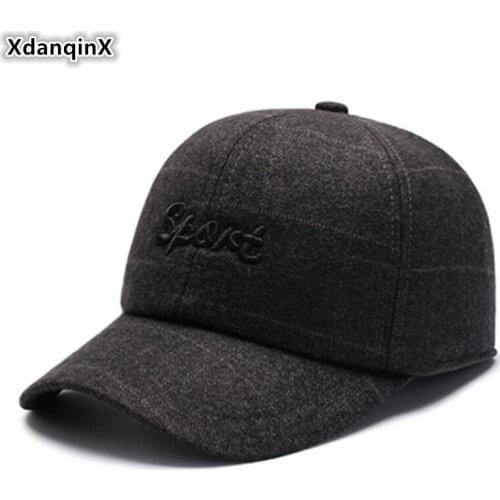 XdanqinX New Winter Mens Hat Embroidery Letter Baseball Caps With Ears Adjustable Size Earmuffs Hats For Men Bone Snapback Cap