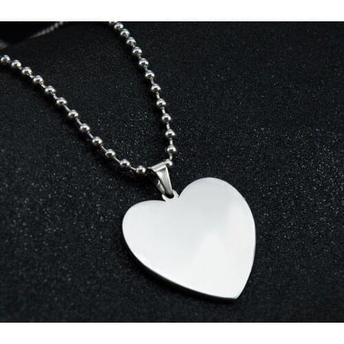 Blank Heart Shape Stainless Steel Mirror Polish Charms Men Women Pendant with Beads Chain for DIY Engraved Necklaces Keychains