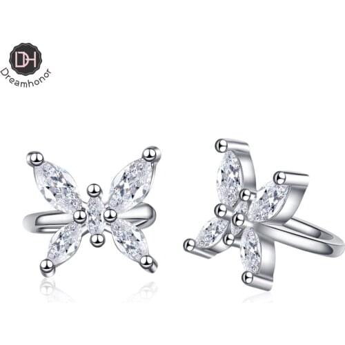 Dreamhonor 2021 Newest Design Fashion 925 Sterling Silver Full Zirconia Bowknot Clip Earrings For Women Simple Earrings Jewelry