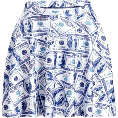 Skirts Womens 2021 Summer Cute Kawaii Dollar Print Pleated Skirts Mini Short Skirt Gonne Donna Estive Vrouw Rokken Jupe Femme