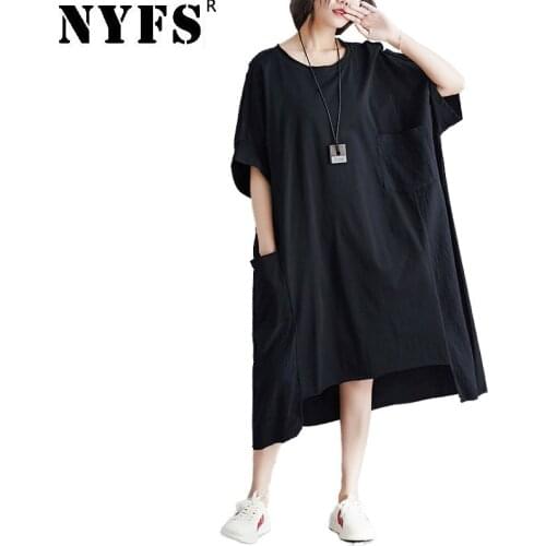 NYFS 2021 New Summer dress Vintage Knitting irregular Woman Dress Loose Knit stitching cotton linen Long Dress Vestidos Robe