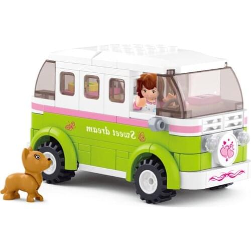 158pcs SLuban Pink Romantic Station Wagon Casual Modle Car Building Blocks Child Toys For Girl Princess Birthday Christmas Gifts