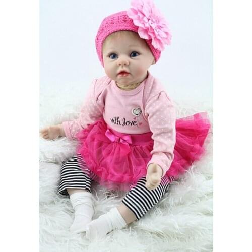 22inch 55cm Silicone Baby Reborn Dolls, Lifelike Doll Reborn Babies Toys for Girl Pink Princess Gift Brinquedos for Kids