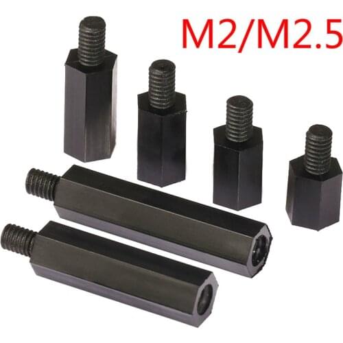 50pcs M2/M2.5*L+6mm Black Spacing Screw Hex Plastic Pillar Screw For PCB Motherboard Fixed Nylon Standoff Spacer