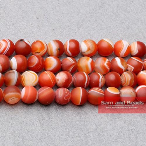 Free Shipping 16" Natural Stone Dull Polish Matte Orange Stripe Agata Onyx Round Loose Beads 6 8 10 MM Pick Size FAB01