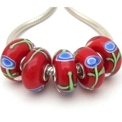 JGWG2236 5X 100% Authenticity S925 Sterling Silver Beads Murano Glass beads Fit European Charms Bracelet diy jewelry Lampwork