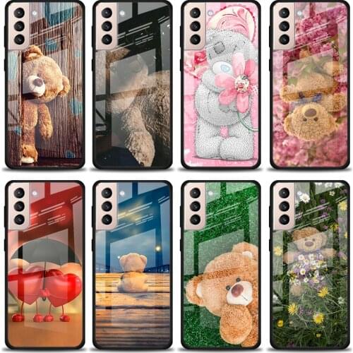 Little Teddy Bear Tempered Glass Cover For Samsung Galaxy S21 Plus Ultra M21 M31 M51 A52 A72 Phone Case Coque